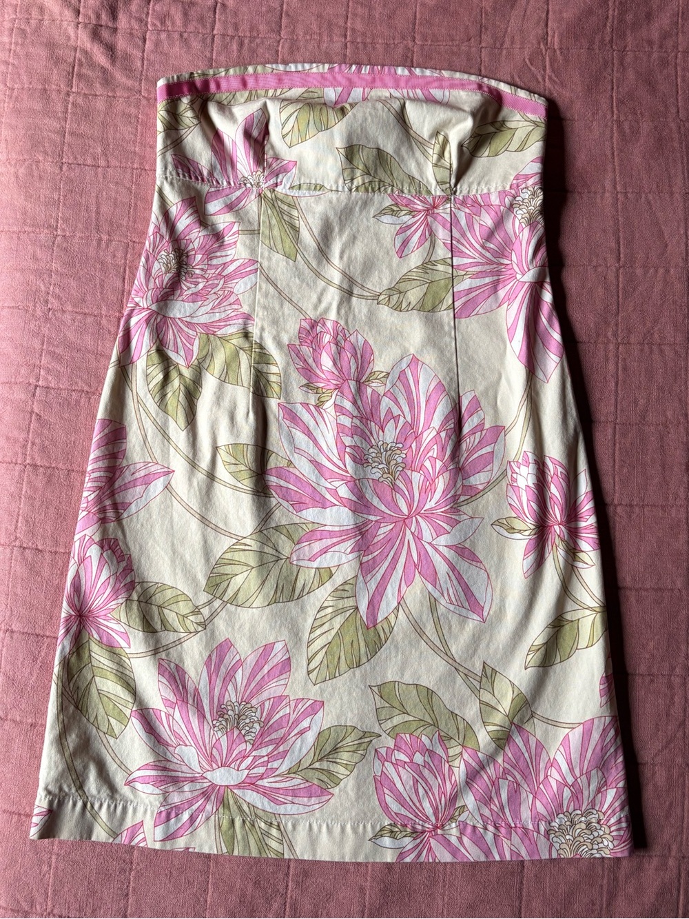 Tommy Hilfiger Strapless Dress- Cream & Pink Floral- Size 8- Summer Vacation
